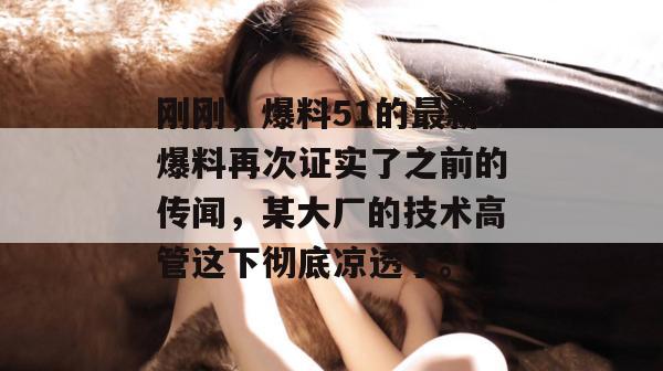 刚刚，爆料51的最新爆料再次证实了之前的传闻，某大厂的技术高管这下彻底凉透了。